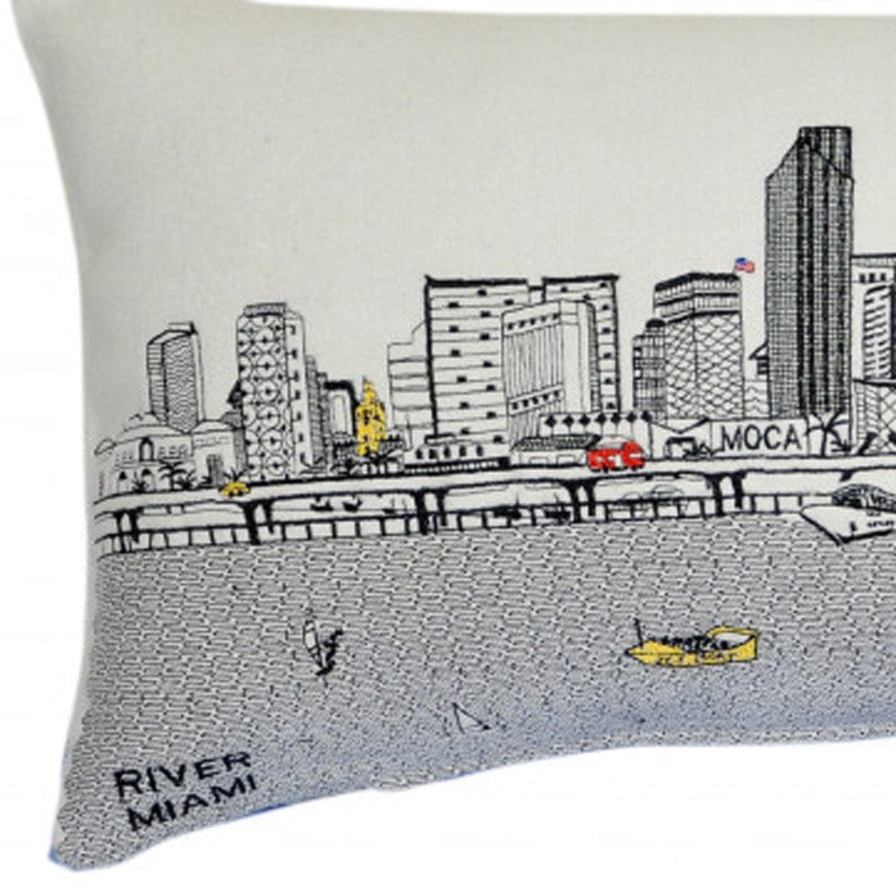 35" White Miami Daylight Skyline Lumbar Decorative Pillow