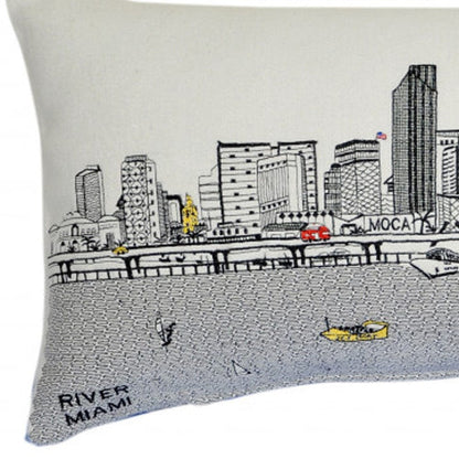 35" White Miami Daylight Skyline Lumbar Decorative Pillow