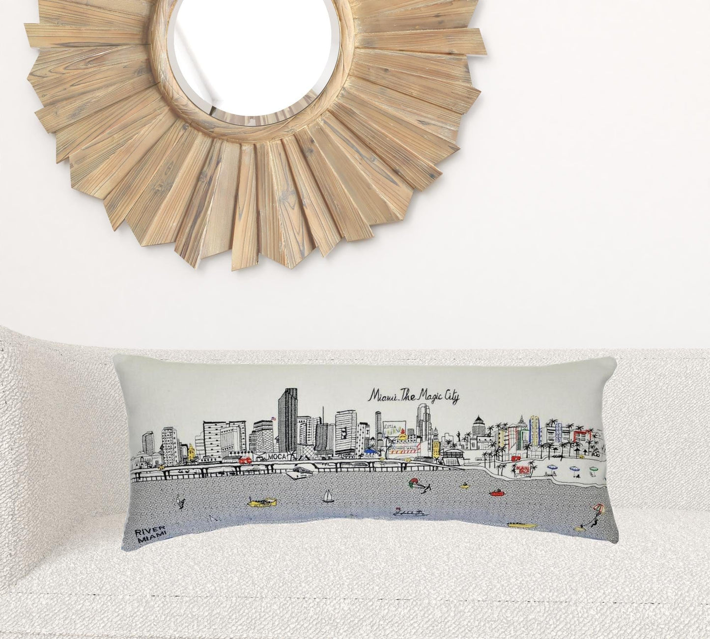 35" White Miami Daylight Skyline Lumbar Decorative Pillow