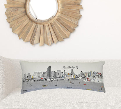 35" White Miami Daylight Skyline Lumbar Decorative Pillow