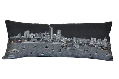 35" Black Milwaukee Nighttime Skyline Lumbar Decorative Pillow