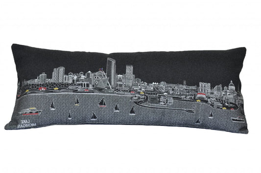 35" Black Milwaukee Nighttime Skyline Lumbar Decorative Pillow