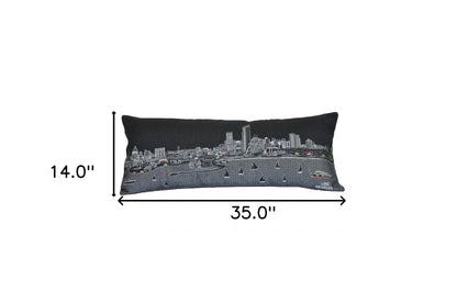 35" Black Milwaukee Nighttime Skyline Lumbar Decorative Pillow