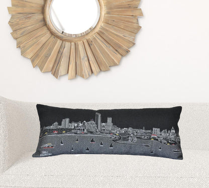 35" Black Milwaukee Nighttime Skyline Lumbar Decorative Pillow