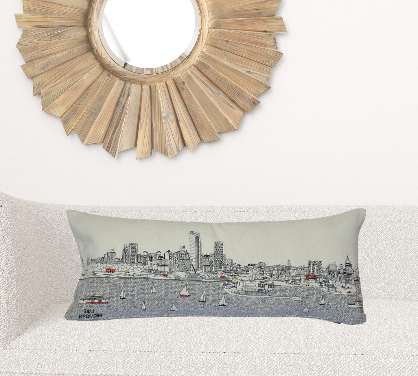35" White Milwaukee Daylight Skyline Lumbar Decorative Pillow