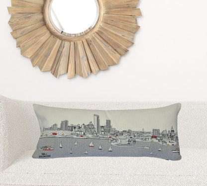 35" White Milwaukee Daylight Skyline Lumbar Decorative Pillow