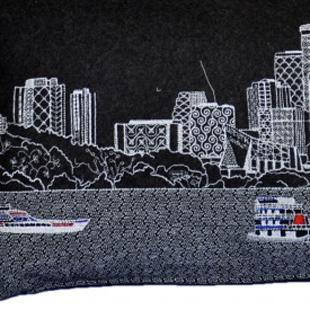 35" Black Minneapolis Nighttime Skyline Lumbar Decorative Pillow