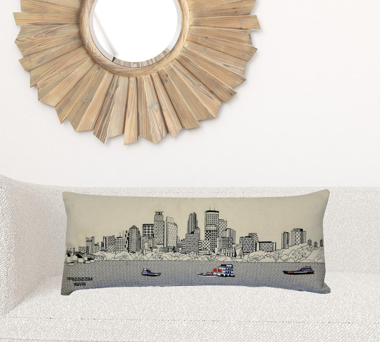 35" White Minneapolis Daylight Skyline Lumbar Decorative Pillow