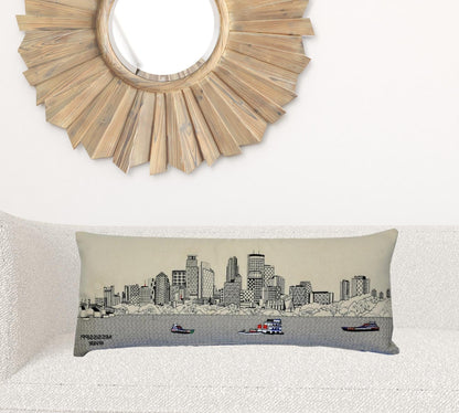 35" White Minneapolis Daylight Skyline Lumbar Decorative Pillow