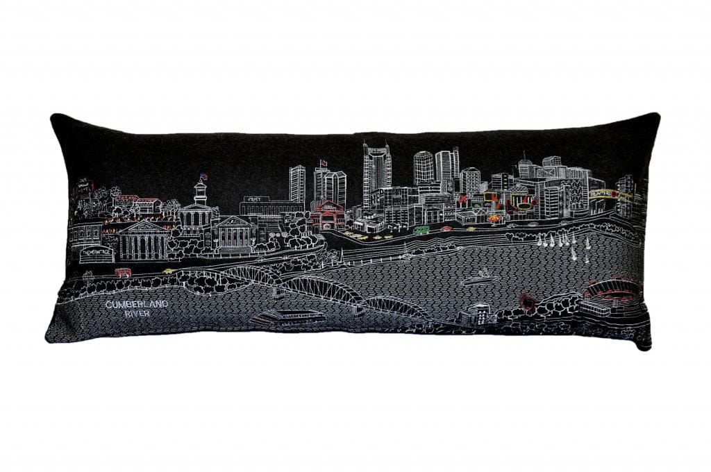 35" Black Nashville Nighttime Skyline Lumbar Decorative Pillow