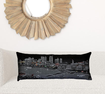 35" Black Nashville Nighttime Skyline Lumbar Decorative Pillow