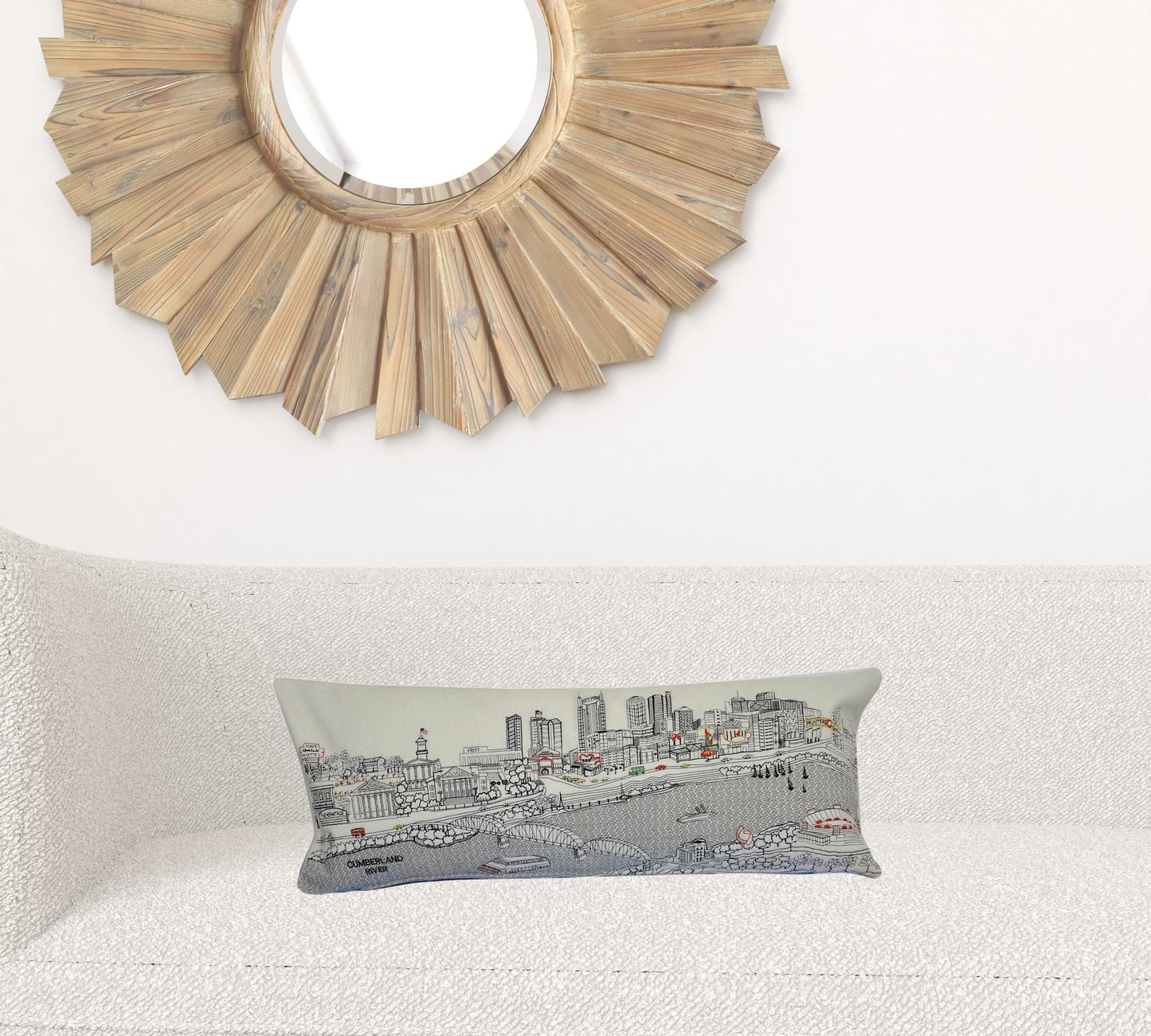 35" White Nashville Daylight Skyline Lumbar Decorative Pillow