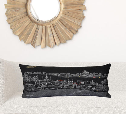 35" Black New Orleans Nighttime Skyline Lumbar Decorative Pillow