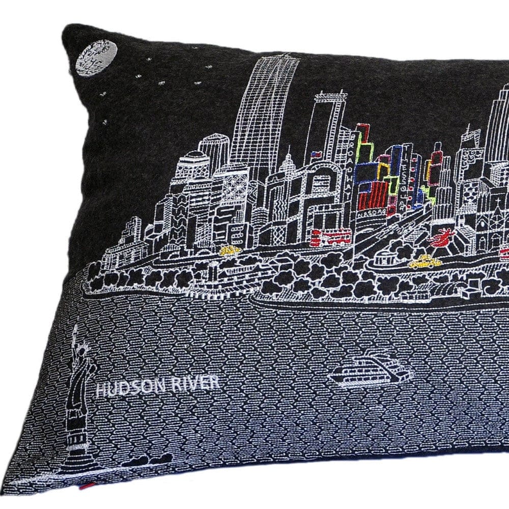 35" Black and White NYC Nighttime Skyline Standard Lumbar Decorative Pillow