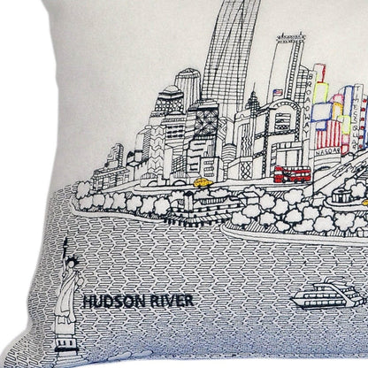 35" White NYC Daylight Skyline Lumbar Decorative Pillow
