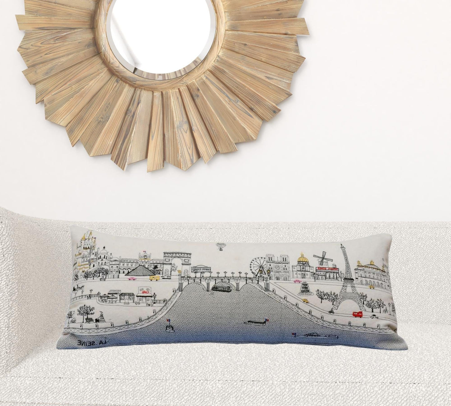 35" White Paris Daylight Skyline Lumbar Decorative Pillow