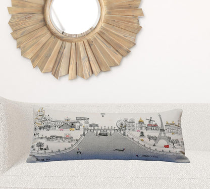 35" White Paris Daylight Skyline Lumbar Decorative Pillow