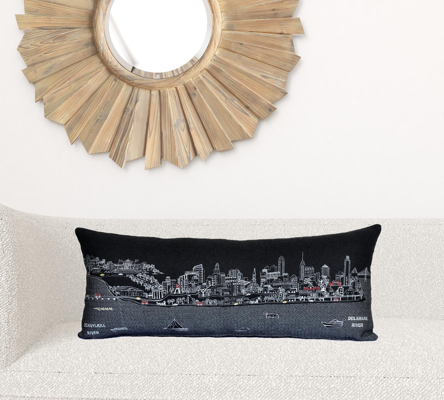 35" Black Philadelphia Nighttime Skyline Lumbar Decorative Pillow
