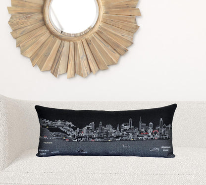 35" Black Philadelphia Nighttime Skyline Lumbar Decorative Pillow