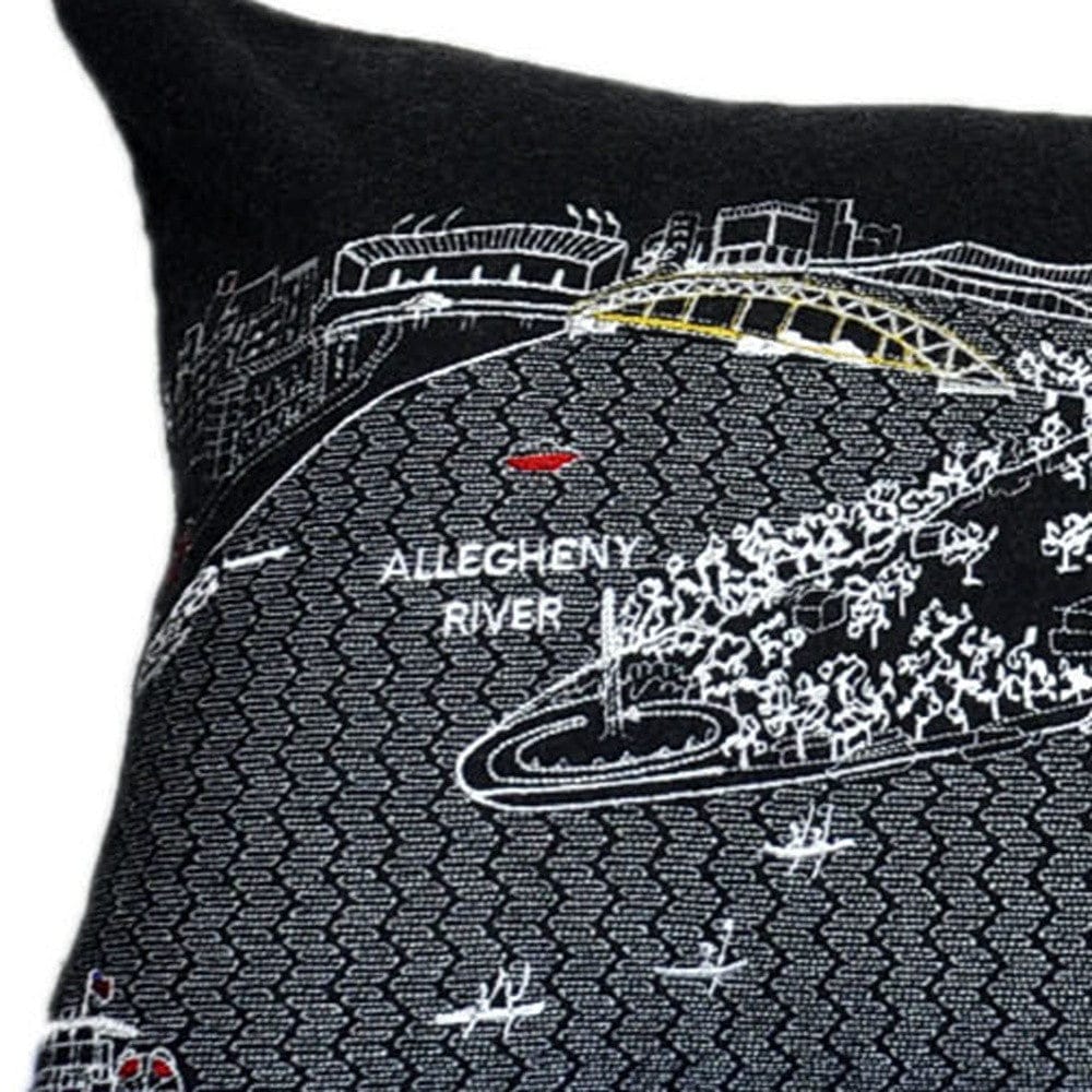 35" Black Pittsburgh Nighttime Skyline Lumbar Decorative Pillow
