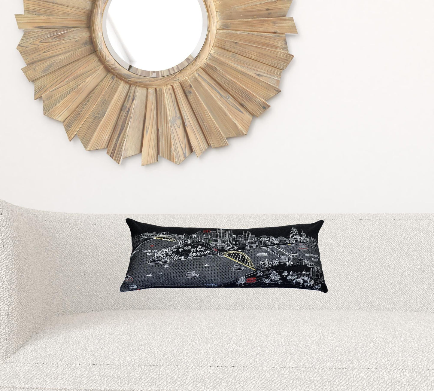 35" Black Pittsburgh Nighttime Skyline Lumbar Decorative Pillow
