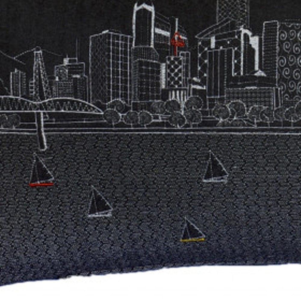 35" Black Portland Nighttime Skyline Lumbar Decorative Pillow