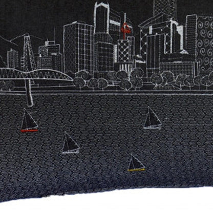 35" Black Portland Nighttime Skyline Lumbar Decorative Pillow