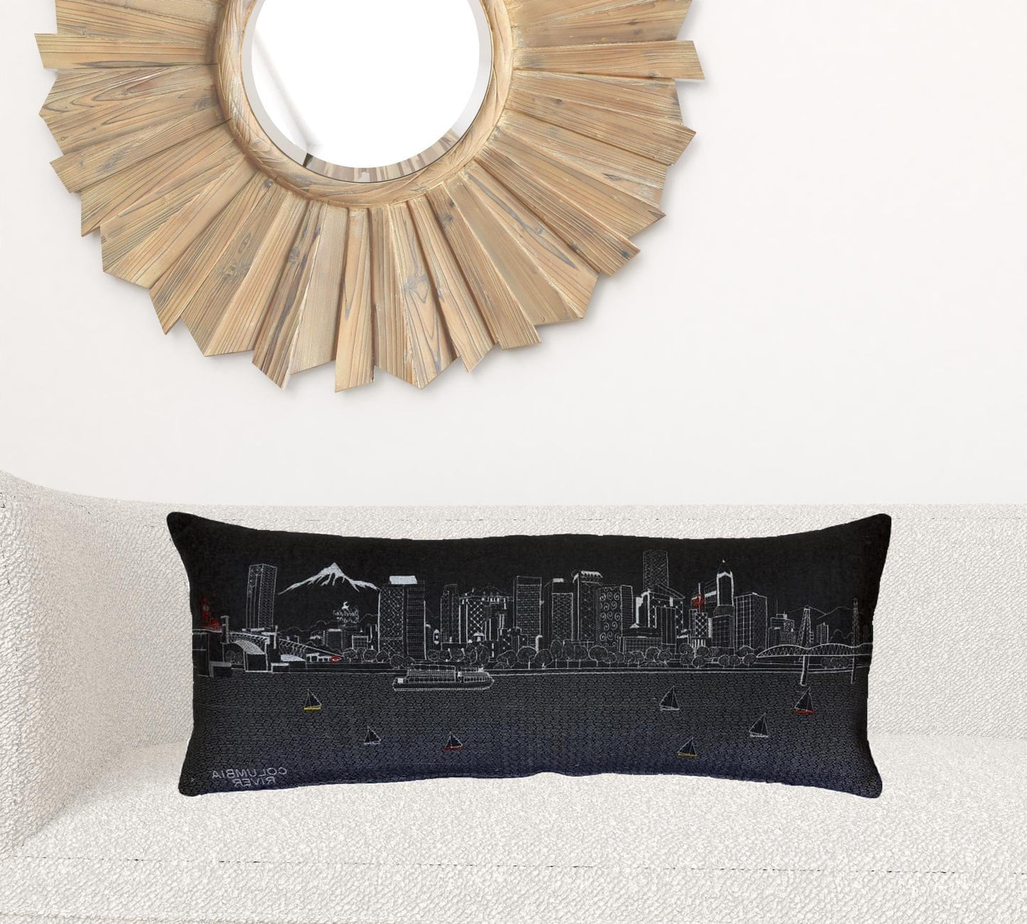 35" Black Portland Nighttime Skyline Lumbar Decorative Pillow
