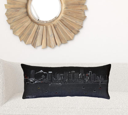 35" Black Portland Nighttime Skyline Lumbar Decorative Pillow