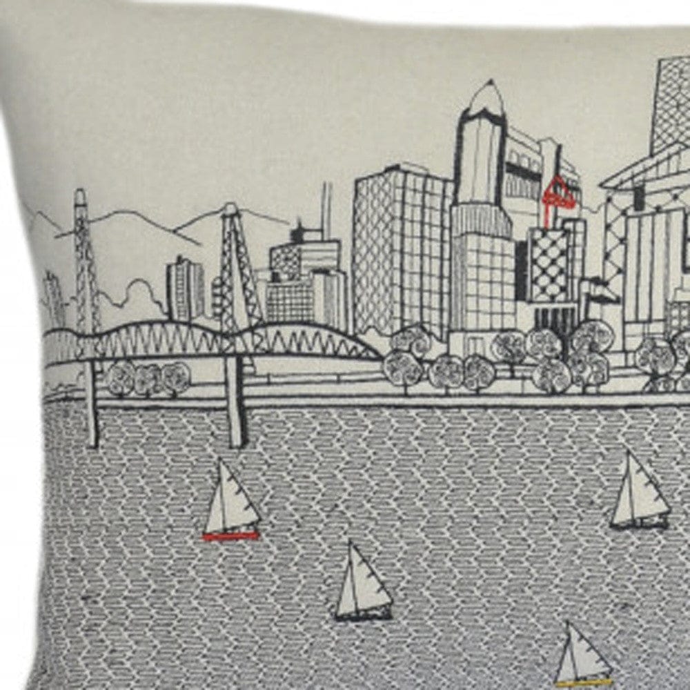 35" White Portland Daylight Skyline Lumbar Decorative Pillow