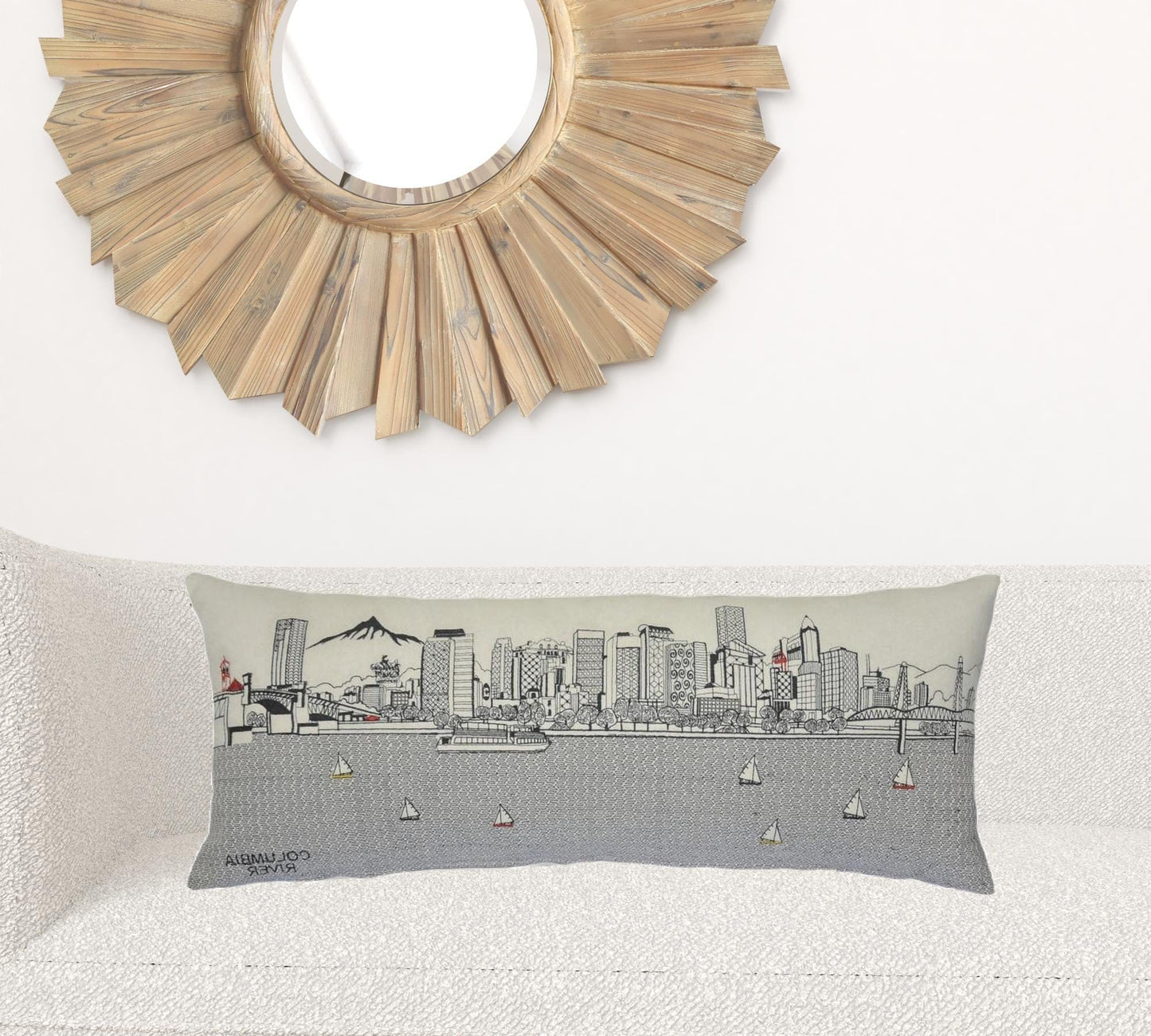 35" White Portland Daylight Skyline Lumbar Decorative Pillow