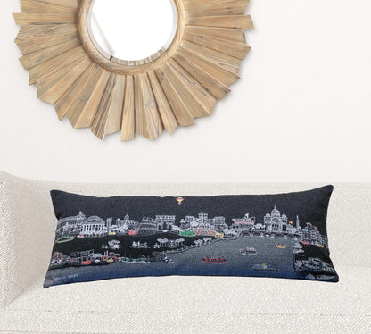35" Black Rome Nighttime Skyline Lumbar Decorative Pillow
