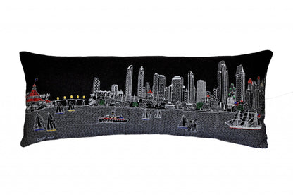 35" Black San Diego Nighttime Skyline Lumbar Decorative Pillow