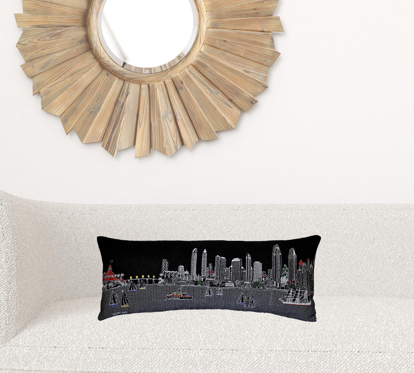 35" Black San Diego Nighttime Skyline Lumbar Decorative Pillow