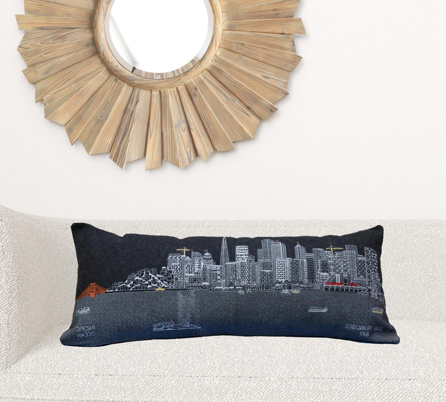 35" Black San Francisco Nighttime Skyline Lumbar Decorative Pillow
