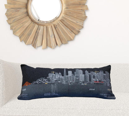 35" Black San Francisco Nighttime Skyline Lumbar Decorative Pillow