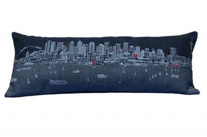 35" Black Seattle Nighttime Skyline Lumbar Decorative Pillow