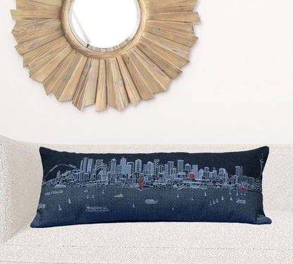 35" Black Seattle Nighttime Skyline Lumbar Decorative Pillow