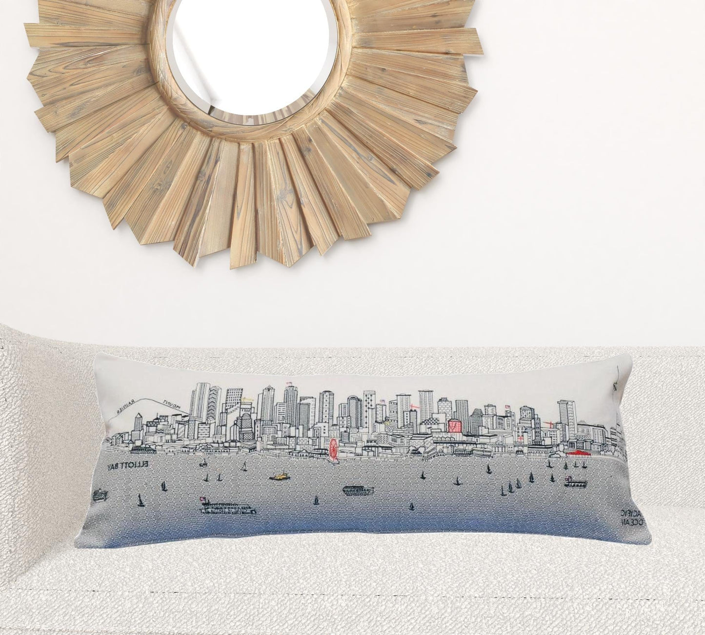 35" White Seattle Daylight Skyline Lumbar Decorative Pillow