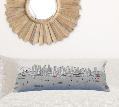 35" White Seattle Daylight Skyline Lumbar Decorative Pillow
