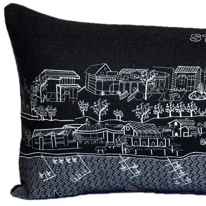35" Black St Michael's Nighttime Skyline Lumbar Decorative Pillow