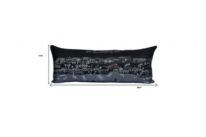 35" Black St Michael's Nighttime Skyline Lumbar Decorative Pillow
