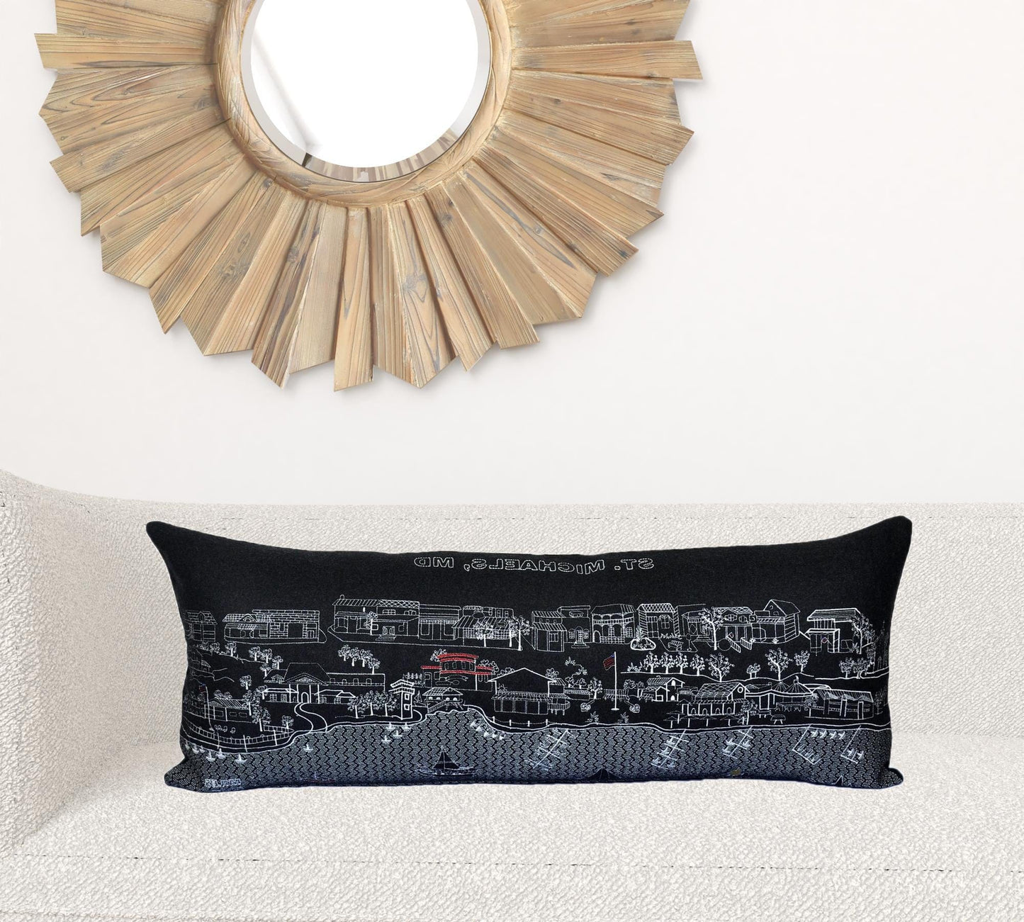 35" Black St Michael's Nighttime Skyline Lumbar Decorative Pillow