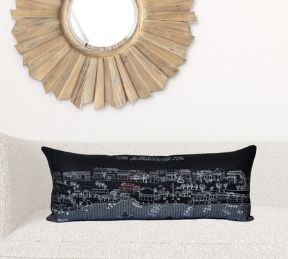 35" Black St Michael's Nighttime Skyline Lumbar Decorative Pillow
