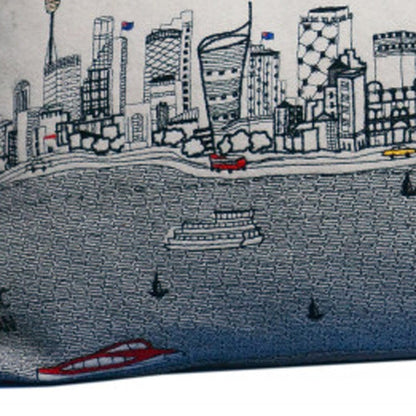 35" White Sydney Daylight Skyline Lumbar Decorative Pillow