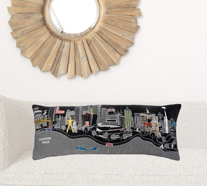35" Black Tulsa Nighttime Skyline Lumbar Decorative Pillow