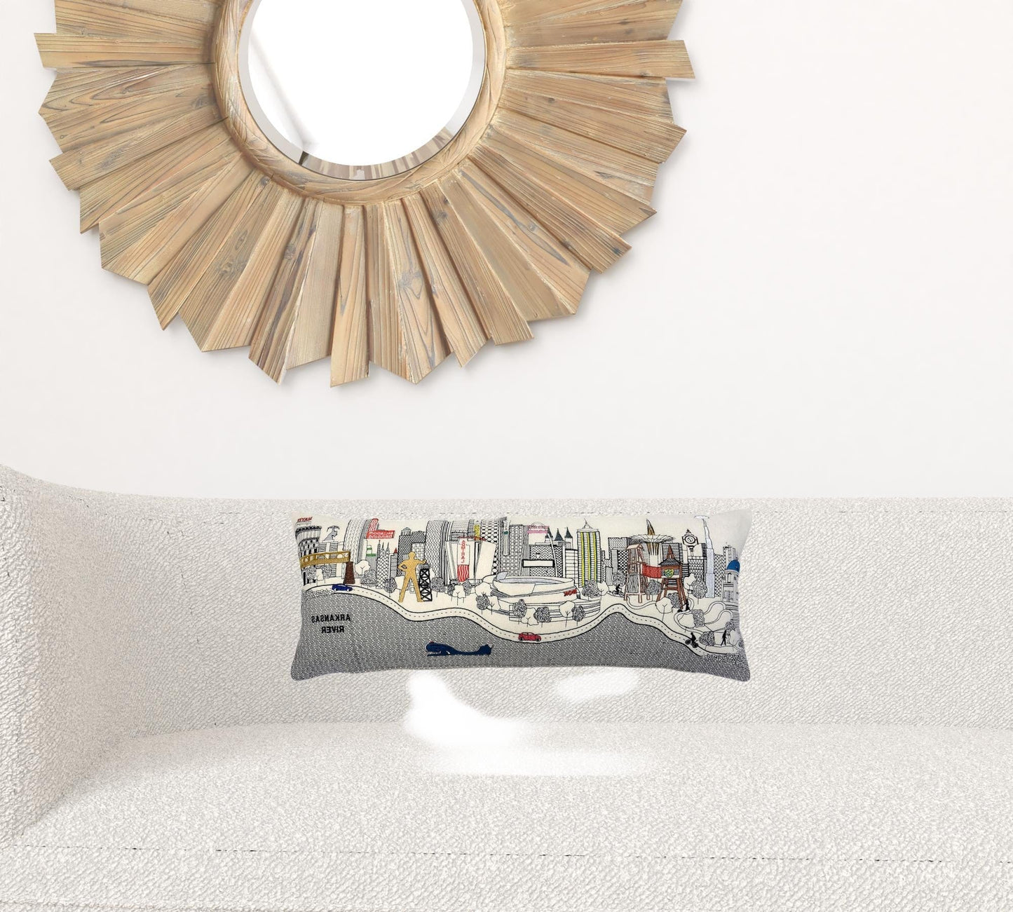 35" White Tulsa Daylight Skyline Lumbar Decorative Pillow