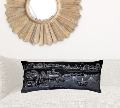 35" Black Wichita Nighttime Skyline Lumbar Decorative Pillow