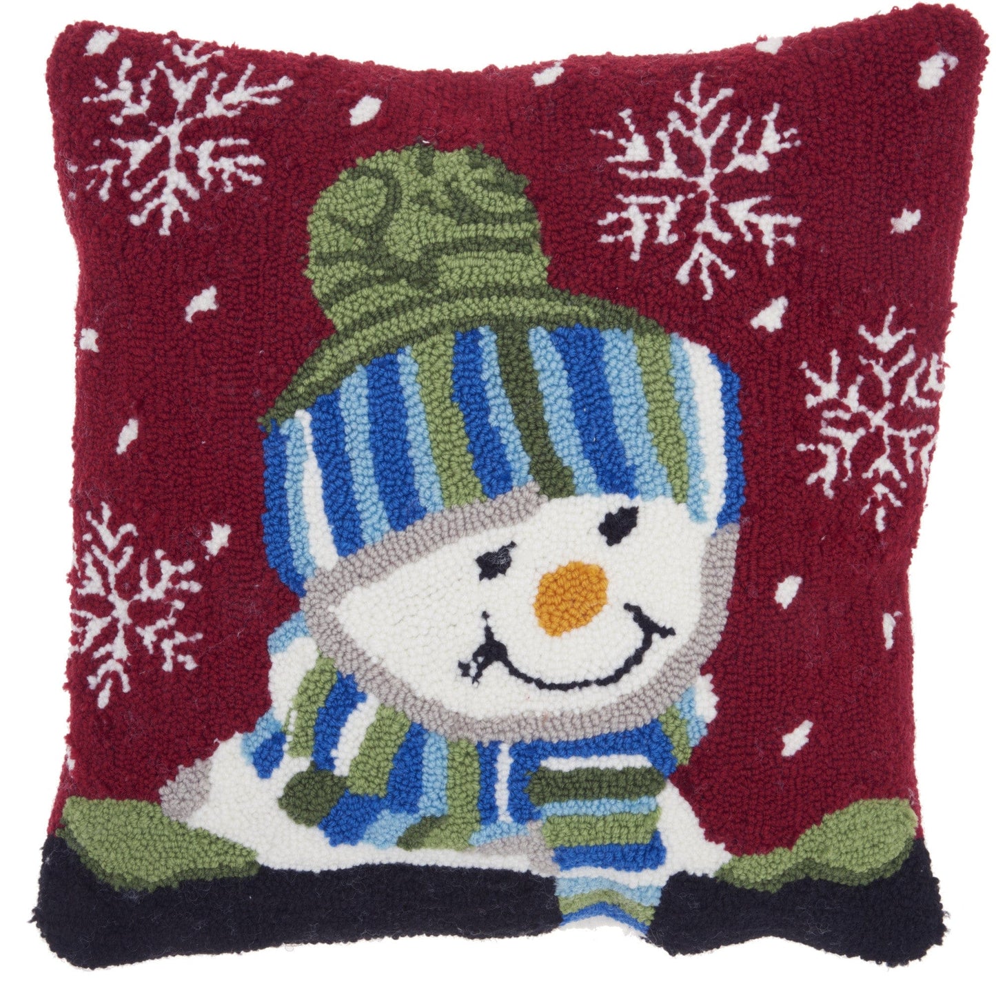 18" X 18" Red Blown Seam Snowman Christmas Throw Pillow