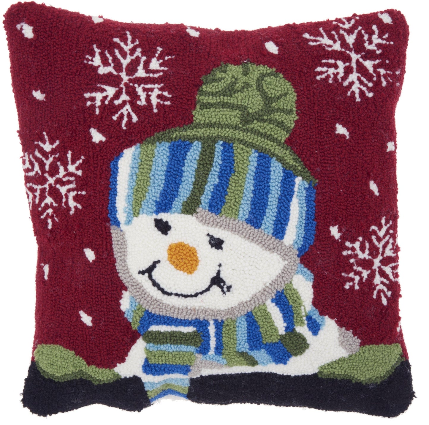 18" X 18" Red Blown Seam Snowman Christmas Throw Pillow